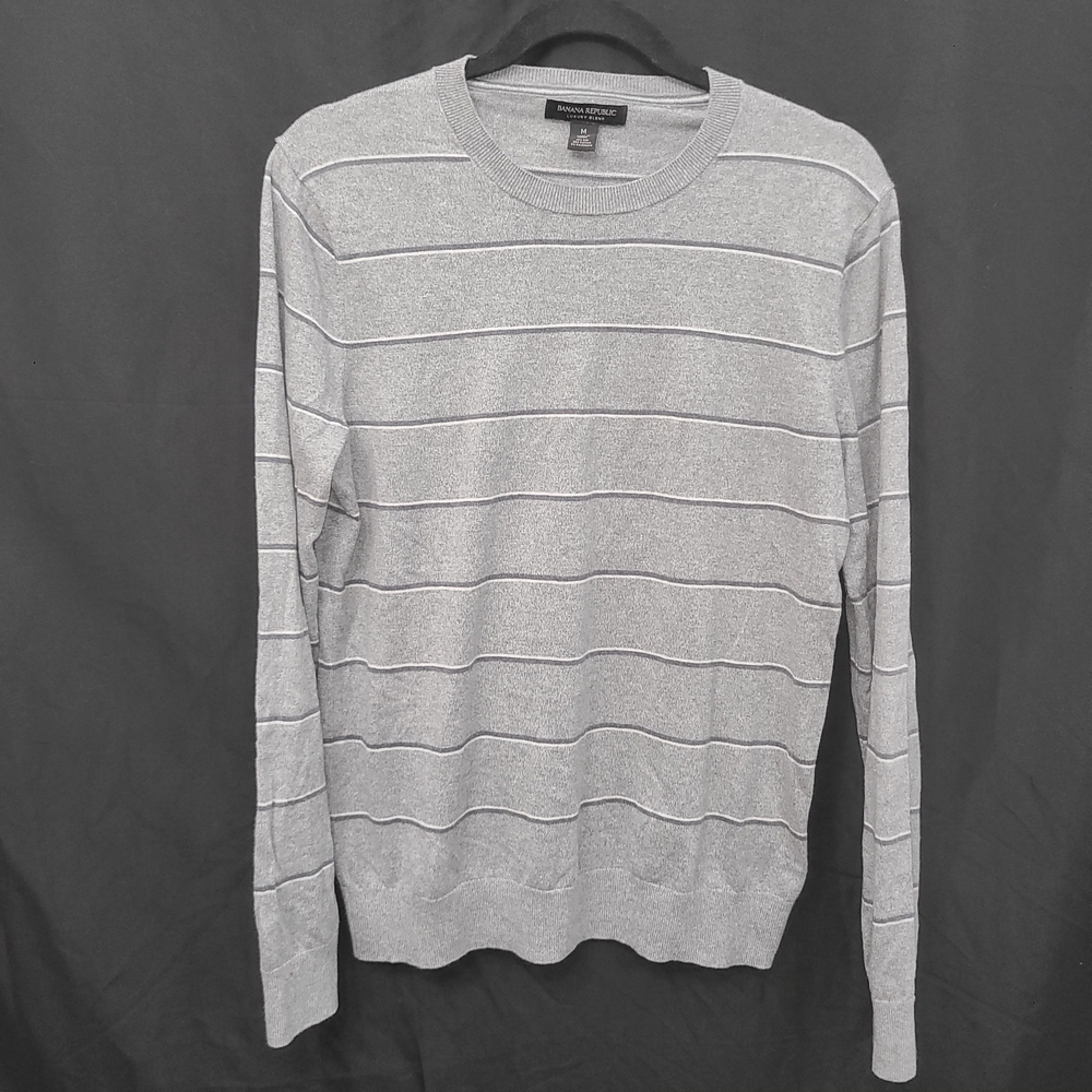 Banana Republic Silk/Cashmere Mens Medium Gray Striped Crew Neck Sweater